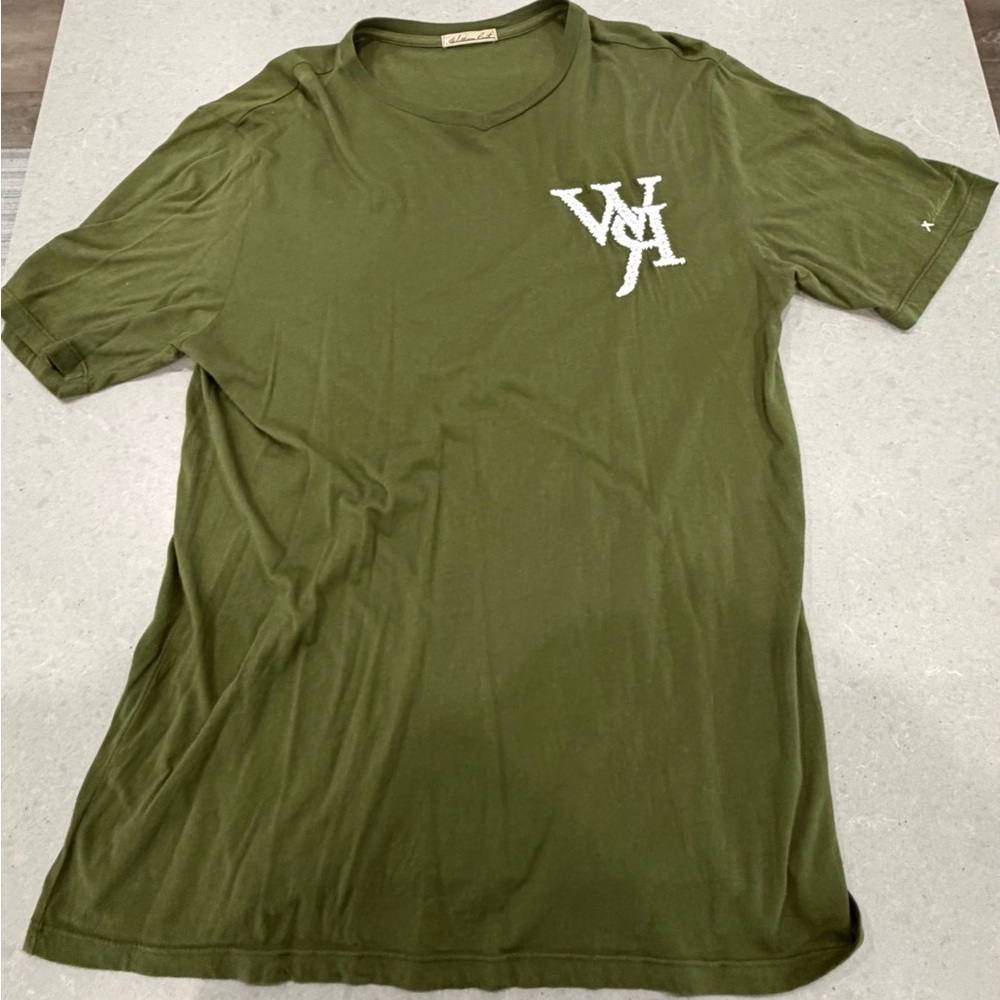 Olive Green William Rust Men's Tee with Logo no size tad but measurements in pic